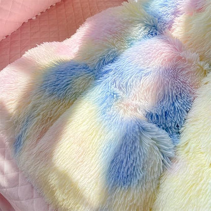 Faux Fur Kids Girls Sunshine Rainbow Comforter Sets Twin/Full - 3PC Bed Set Warm Comfortable Soft Plush Flannel Velvet Fluffy Fuzzy Bedding（Comforter x 1 Pillowcases x 2）