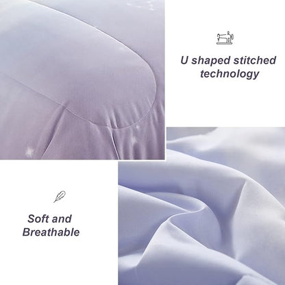 Girls Comforter Set Twin Size 6 Pieces Colorful Ombre Purple Rainbow Bedding Set Bed in A Bag for Kids Teen Girls (1 Comforter, 1 Flat Sheet, 1 Fitted Sheet, 1 Pillow sham, 2 Pillowcases)