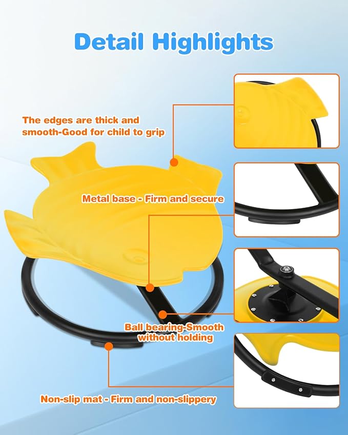 Kids Swivel Chair, Spin Sensory Chair, Spin Chair for Kids Autism,Yellow Metal Base Wobble Stool for Improving 3+ Years Old Kid's Physical Coordination, Ideal Companion for Autism Children