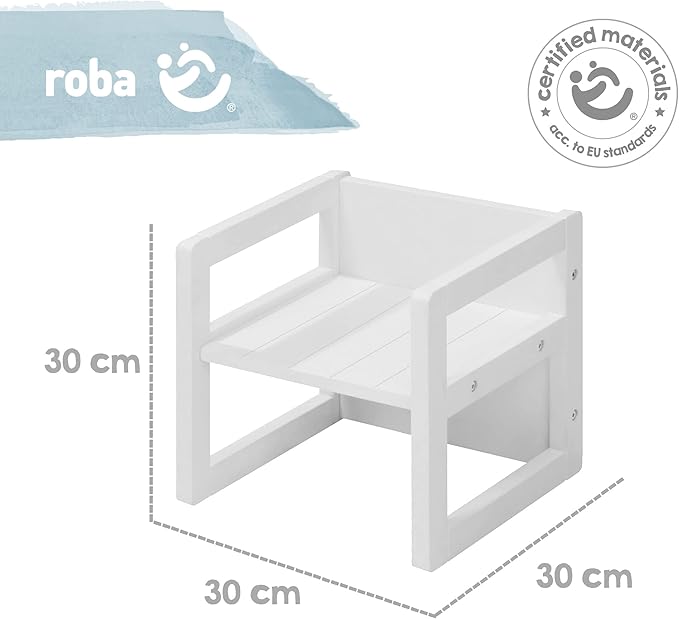 Roba: Country-Farmhouse Chair: White Wood - Chic Children’s Chair, Adjustable Seat Height, Converts Into A Table, Toddler & Kids, Ages 2+