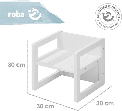 Roba: Country-Farmhouse Chair: White Wood - Chic Children’s Chair, Adjustable Seat Height, Converts Into A Table, Toddler & Kids, Ages 2+