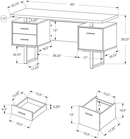 Monarch Specialties 7626 Computer Desk, Home Office, Laptop, Left, Right Set-up, Storage Drawers, Work, Metal, Laminate, Brown, Contemporary Desk-60 L Cherry Black, 60" L x 23.75" W x 30.25" H