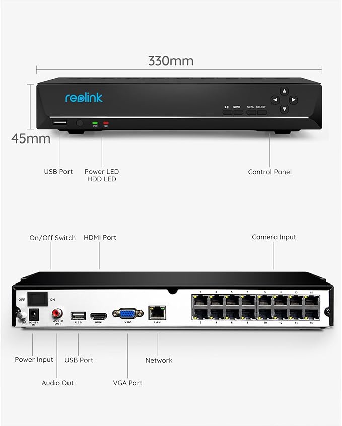 REOLINK 16CH Network Video Recorder for Home Security Camera System,Only Work with 16MP/12MP/4K/8MP/5MP/4MP The Same Brand PoE IP Cam,24/7 Recording to Pre-Installed 4TB Hard Drive,RLN16-410