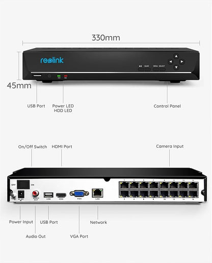 REOLINK 16CH Network Video Recorder for Home Security Camera System,Only Work with 16MP/12MP/4K/8MP/5MP/4MP The Same Brand PoE IP Cam,24/7 Recording to Pre-Installed 4TB Hard Drive,RLN16-410