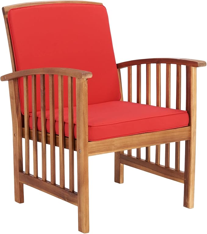 SAFAVIEH Outdoor Collection Rocklin Natural/ Red Cushion 4-Piece Conversation Patio Set