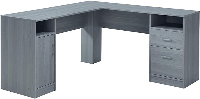 Techni Mobili Functional Storage L-Shaped Computer Desk, Grey & Rollingg File Cabinet, Regular, gray