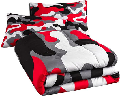 Meeting Story Camouflage Bedding Set, Colorful Pattern Style Comforter Set, 3 PCS One Comforter and Two Pillowcases in One Bag, All Season Bedspread for Kids Teens Adults (Black, Queen)