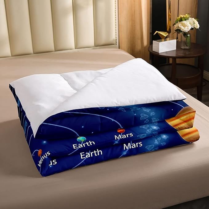 Solar System Comforter Set King Galaxy Bedding Set Outer Space Down Comforter Kids Boys Girls Starry Sky Universe Planets Duvet Set Room Decor Super Soft Astronomy Quilt Duvet Insert, Blue