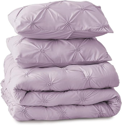 BEDELITE Light Purple King Size Comforter Set - 3 Pieces Boho Pintuck Bedding Comforter Sets, Lightweight Soft & Warm King Bedding Set with 2 Pillowcases for All Season