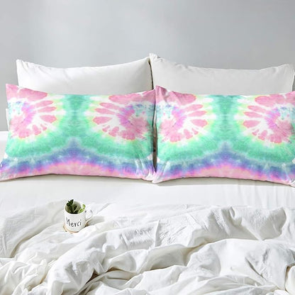 Erosebridal Kids Tie Dye Comforter Set, Bohemian Psychedelic Duvet Sets Full Size for Girls Boys Teens Women Bedroom, Boho Gypsy Spiral Bedding Set Watercolor Trippy Duvet Insert, Pink Teal Blue