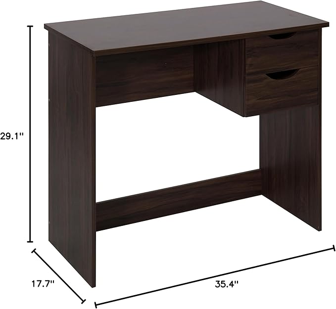 Home Office Computer Desk, 35.4" Study Writing Table, with 2 Storage Drawers, Mid Century Modern Teen Student Table for Small Spaces, Walnut