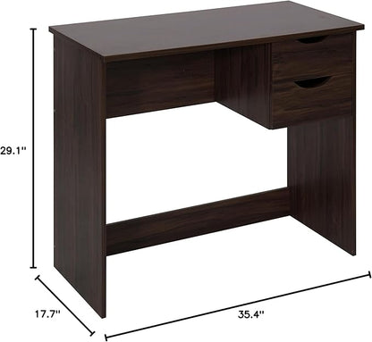 Home Office Computer Desk, 35.4" Study Writing Table, with 2 Storage Drawers, Mid Century Modern Teen Student Table for Small Spaces, Walnut