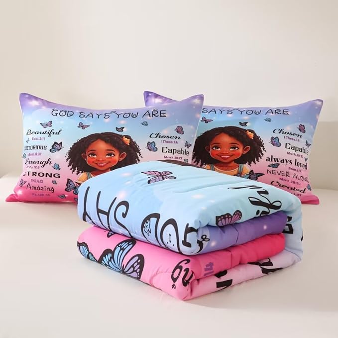 Black Girl Comforter Set Queen for Kids Teens,God Says You are Comforter Set for Black Women,Black Girl Magic Bedding Set,African American Girl Bed Bedroom Set