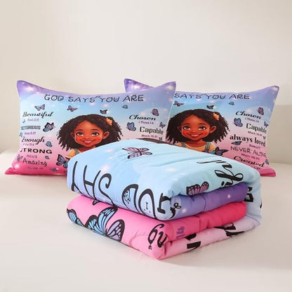 Black Girl Comforter Set Queen for Kids Teens,God Says You are Comforter Set for Black Women,Black Girl Magic Bedding Set,African American Girl Bed Bedroom Set
