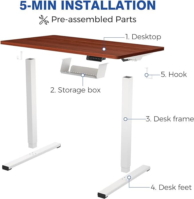 FLEXISPOT Standing Desk Electric Stand Up Desk with 40 x 24 Inches Whole-Piece Desktop Ergonomic Memory Controller Height Adjustable Desk E150(White Frame + 40" Mahogany Desktop)