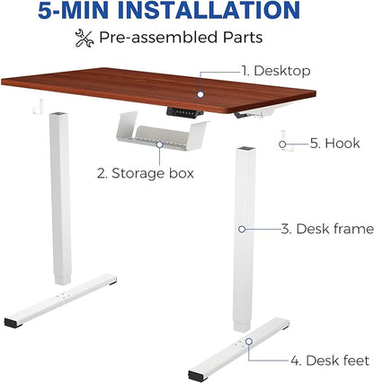 FLEXISPOT Standing Desk Electric Stand Up Desk with 40 x 24 Inches Whole-Piece Desktop Ergonomic Memory Controller Height Adjustable Desk E150(White Frame + 40" Mahogany Desktop)