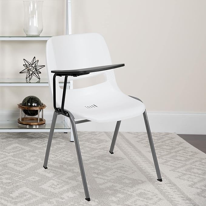 Flash Furniture HERCULES White Ergonomic Shell Chair with Right Handed Flip-Up Tablet Arm