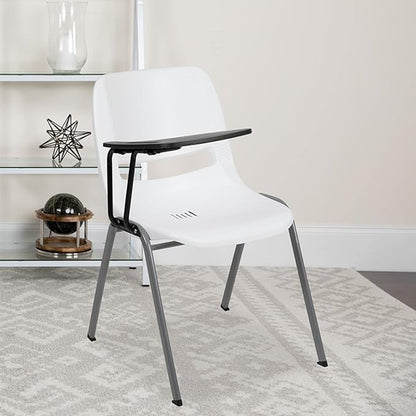 Flash Furniture HERCULES White Ergonomic Shell Chair with Right Handed Flip-Up Tablet Arm