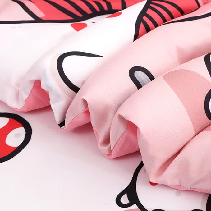 Wajade Kids Cute Mushroom Comforter Set Bed in A Bag Twin Size 7 Piece Pink Cartoon Mushroom Head Bedding Set for Girls (1 Comforter, 1 Flat Sheet, 1 Fitted Sheet, 2 Pillowcase and 2 Pillow Sham)
