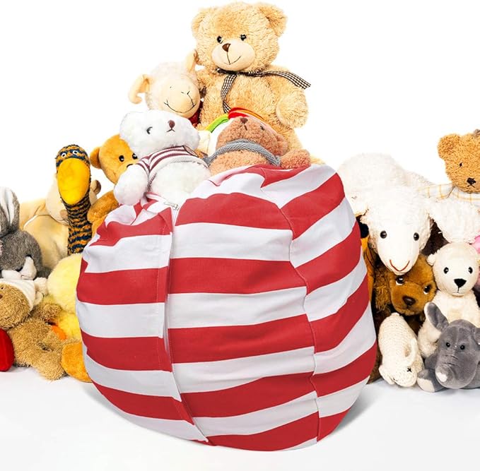 Stuffed Animal Storage Bean Bag Chair Cover for Kids room, 27Inch Stuff and sit storage bean bag for organizing boys and girls Plush Toy, christmas gifts—Red
