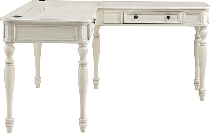 OSP Home Furnishings Country Meadows L-Shape Desk with 2 Full Drawers and Power Hub, Antique White