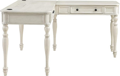 OSP Home Furnishings Country Meadows L-Shape Desk with 2 Full Drawers and Power Hub, Antique White