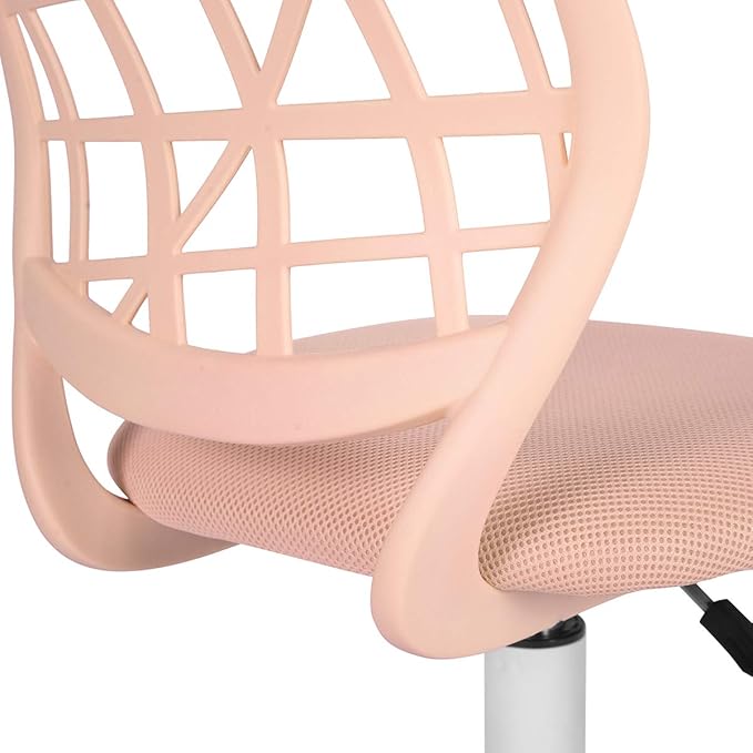 FurnitureR Desk Chair Armless Home Office Task Chair with Mesh Padded Cushion Swivel Study Chair with Rolling Wheels for Teens Child Kids Girls，Pink Plica