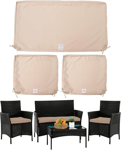 ClawsCover 3Pack Outdoor Seat Cushions Replacement Covers Fit for 4 Pieces Wicker Rattan Furniture Patio Conversation Set Loveseat Chair, 38x19x2,19x19x2,Light Khaki-Large(Include Cover Only)