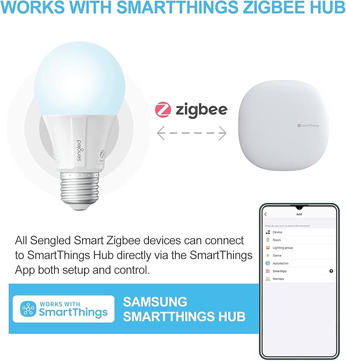 Sengled Zigbee Smart Light Bulbs, Smart Hub Required, Works with SmartThings and Echo with built-in Hub, Voice Control with Alexa and Google Home, Daylight 60W Equivalent A19 Alexa Light Bulb, 10 Pack