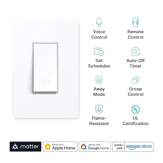 Kasa Matter Smart Light Switch: Voice Control w/Siri, Alexa & Google Assistant, UL Certified, Timer & Schedule, Easy Guided Install, Neutral Wire Required, Single Pole, 2.4GHz Wi-Fi, 3-Pack