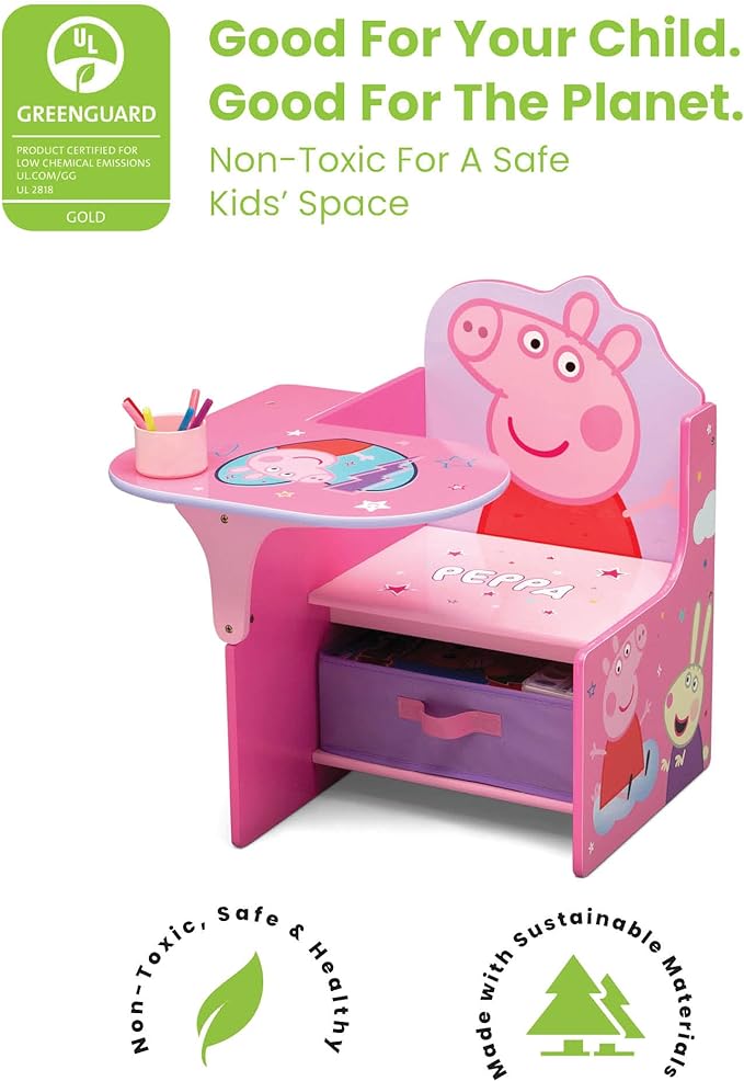 Delta Children Chair Desk with Storage Bin - Ideal for Arts & Crafts, Snack Time, Homeschooling, Homework & More, Peppa Pig
