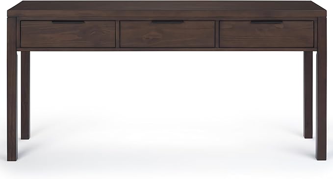 SIMPLIHOME Hollander SOLID WOOD 60 inch Wide Wide Console Sofa Entryway Table in Warm Walnut Brown with Storage, 3 Drawers , for the Living Room, Entryway and Bedroom