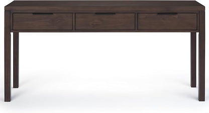 SIMPLIHOME Hollander SOLID WOOD 60 inch Wide Wide Console Sofa Entryway Table in Warm Walnut Brown with Storage, 3 Drawers , for the Living Room, Entryway and Bedroom