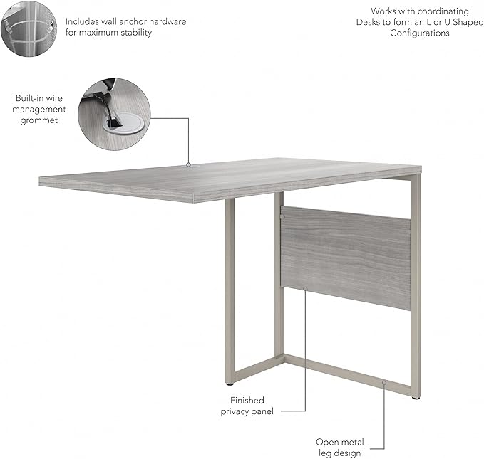 Bush Business Furniture Hybrid Desk Return/Bridge, 42W x 24D, Platinum Gray