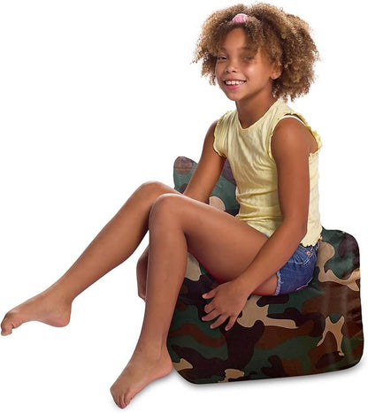 Posh Creations Structured Comfy Bean Bag Chair for Gaming, Reading and Watching TV, Pasadena Chair, Nylon - Camo Green