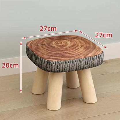 2Pcs Solid Wood Stool Home Square Low Stool Cute Children's Sofa Stool Chair Fashion Cartoon Creative Small Stool for Kids and Adult, Changing Stool Coffee Stool, Bear 330lb (Tree Stump)