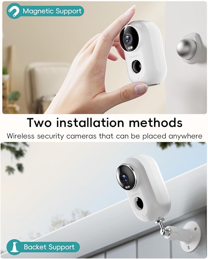 ZUMIMALL Solar Security Cameras Wireless Outdoor, 2K Outdoor Camera Wireless Solar Powered, 2.4G WiFi Battery Camera, 3MP Color Night Vision, Magnetic Mount,Siren,PIR/AI Analyse, IP66, Cloud, Alexa