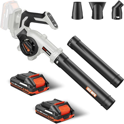 Leaf Blower Cordless - Electric Cordless Leaf Blower with 2 Batteries and Charger, 3 Speed Modes & 3 Blowing Nozzles, 20V Battery Powered Mini Leaf Blowers for Lawn Care, Patio, Indoor