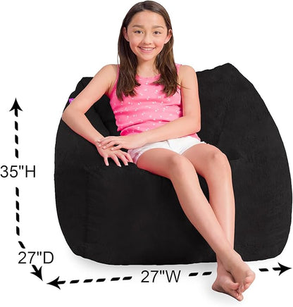Posh Creations Structured Comfy Bean Bag Chair for Gaming, Reading, and Watching TV, Coronado Chair, Rabbit Fur - Black