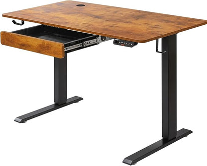 VEVOR Height Adjustable Desk, 47.2 x 23.6 in with Drawer, 3-Key Modes Electric Standing Desk,Whole Piece Desk Board, Dual Metal Frame, 180 LBS Capacity Computer Sit Stand up Desk, for Home and Office