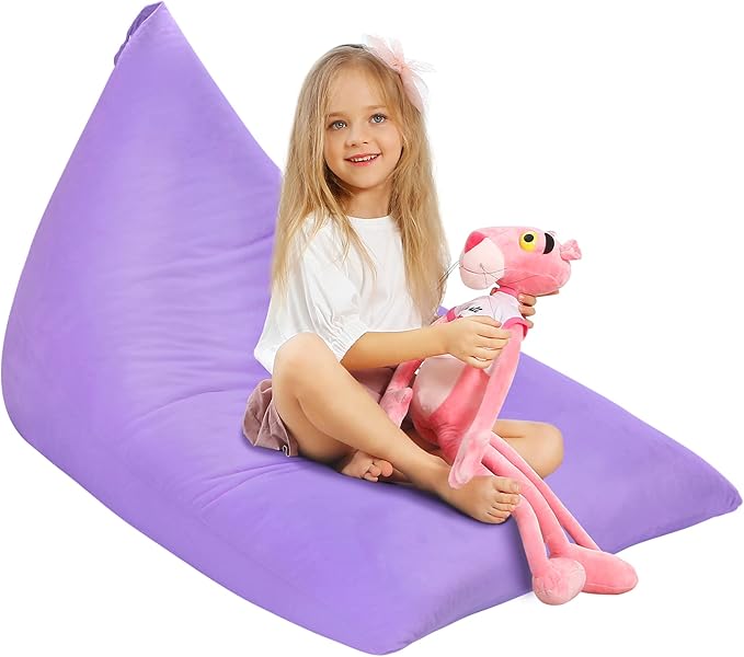 Aubliss Stuffed Animal Storage Bean Bag Chairs Cover, 50"x 35" Extra Large Velvet Bean Bags Chair for Kids & Adults, Ultra Soft Zipper Beanbag Toy Storage for Boys Girls -Purple