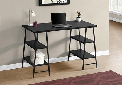 Monarch Specialties 7522 Computer Desk, Home Office, Laptop, Storage Shelves, 48" L, Work, Metal, Laminate, Black, Contemporary, Modern Desk-48, 47.25" L x 23.75" W x 30" H