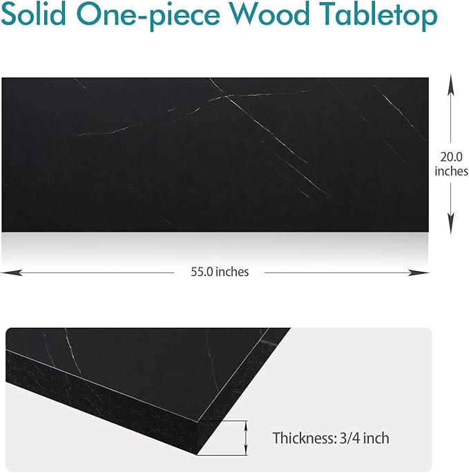 Kaboon Universal Tabletop 55"x20", Solid One-Piece Melamine Table Top, Double Desk L-Desk DIY, Home and Office,Cloud Atlas/Black Marble