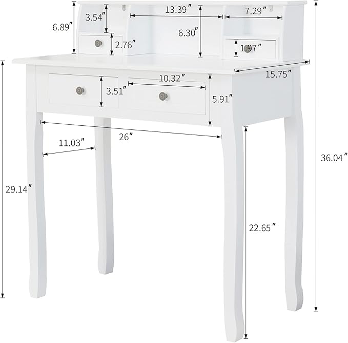 DMAITH Writing Desk with Hutch, 32 Inch Home Office Desk with Drawers, Study Table Computer Desk for Student, Makeup Dressing Table for Bedroom