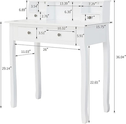 DMAITH Writing Desk with Hutch, 32 Inch Home Office Desk with Drawers, Study Table Computer Desk for Student, Makeup Dressing Table for Bedroom