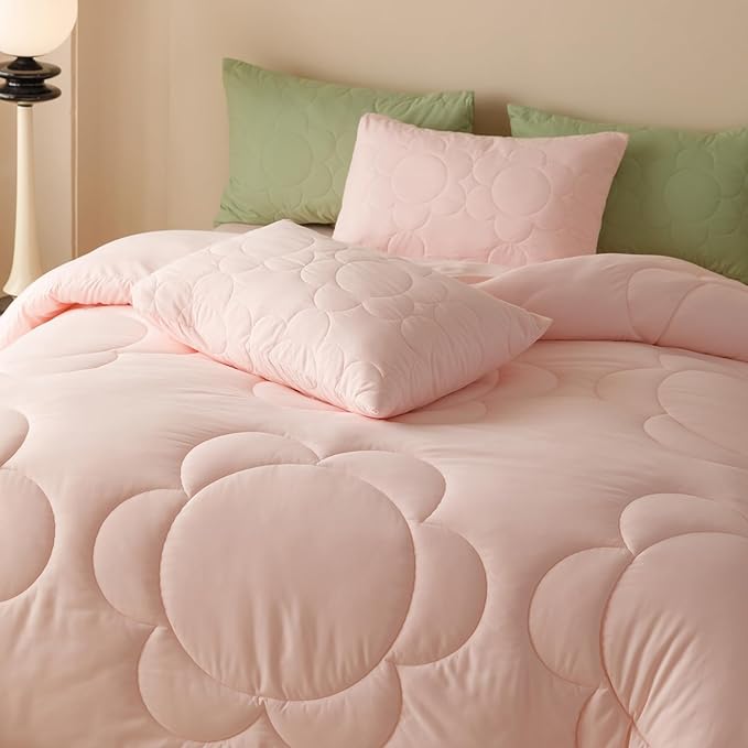 Pink Flower Comforter King Pink Sunflower Print Bed King Comforter Set 3 Pieces Dark Pink Floral Comforter Set for Women Girls Bedroom Decor All Season Hotel Quality Comforter Set