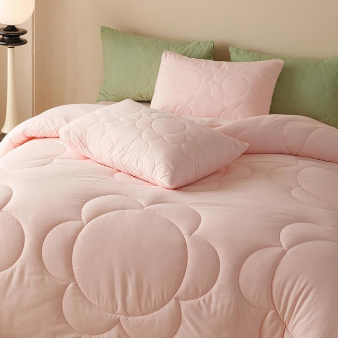 Pink Flower Comforter Twin Pink Sunflower Print Bed Twin Comforter Set 3 Pieces Dark Pink Floral Comforter Set for Boys Girls Teens Bedroom Decor All Season Hotel Quality Comforter Set