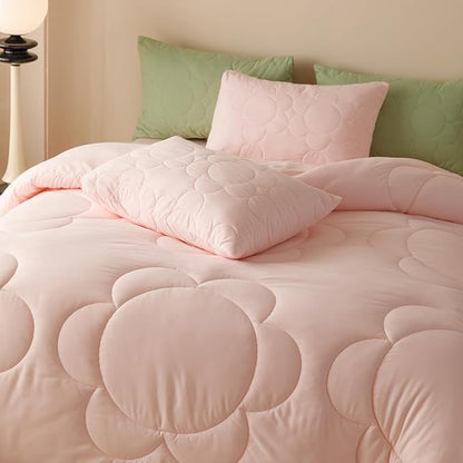 Pink Flower Comforter Queen Pink Sunflower Print Bed Queen Comforter Set 3 Pieces Dark Pink Floral Comforter Set for Women Girls Bedroom Decor All Season Hotel Quality Comforter Set
