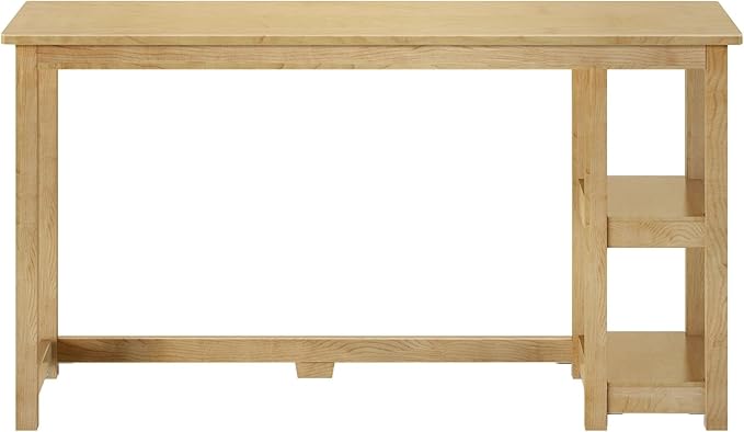 Max & Lily Solid Wood Desk With Shelves, 55 Inches, Natural
