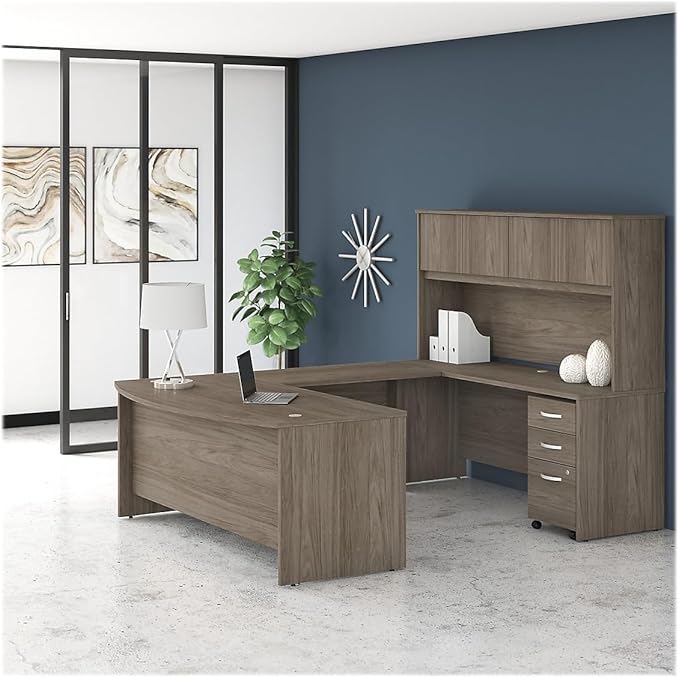 Bush Business Furniture Studio C Bow Front Desk, 72W x 36D, Modern Hickory